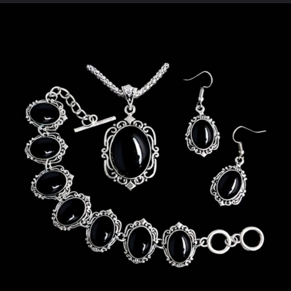 Vintage Tibetan Resin Silver Jewelry Set